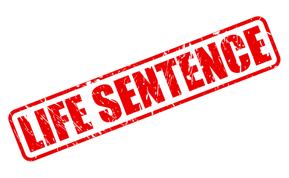 LIFE SENTENCE red stamp text