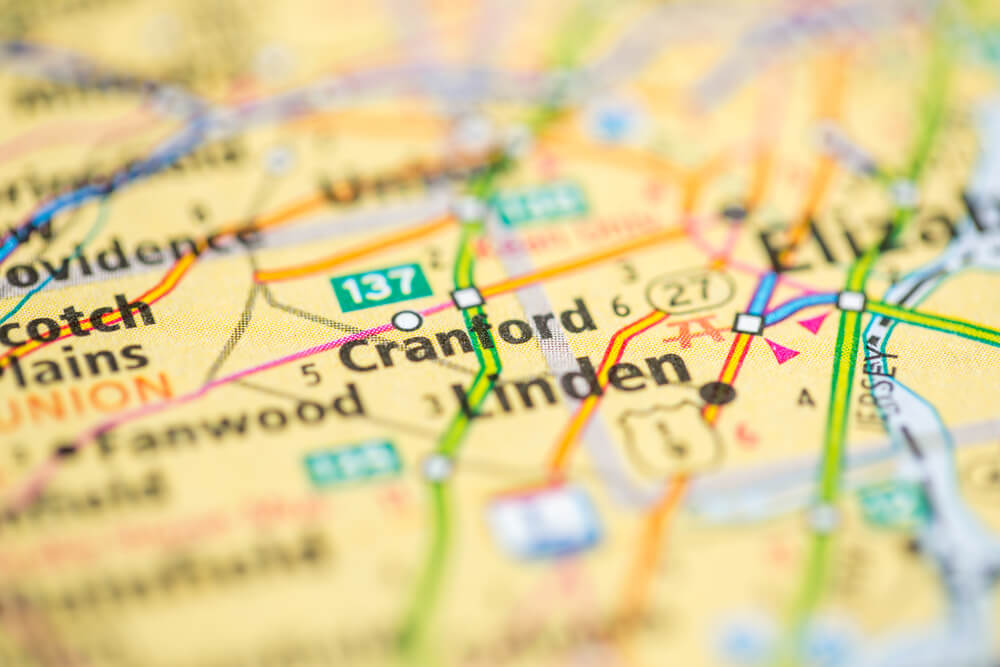 picture of a paper map of the cranford nj area