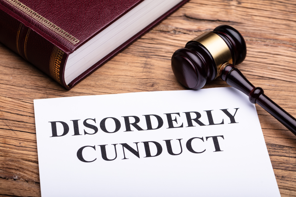 legal disorderly conduct paperwork beside a gavel